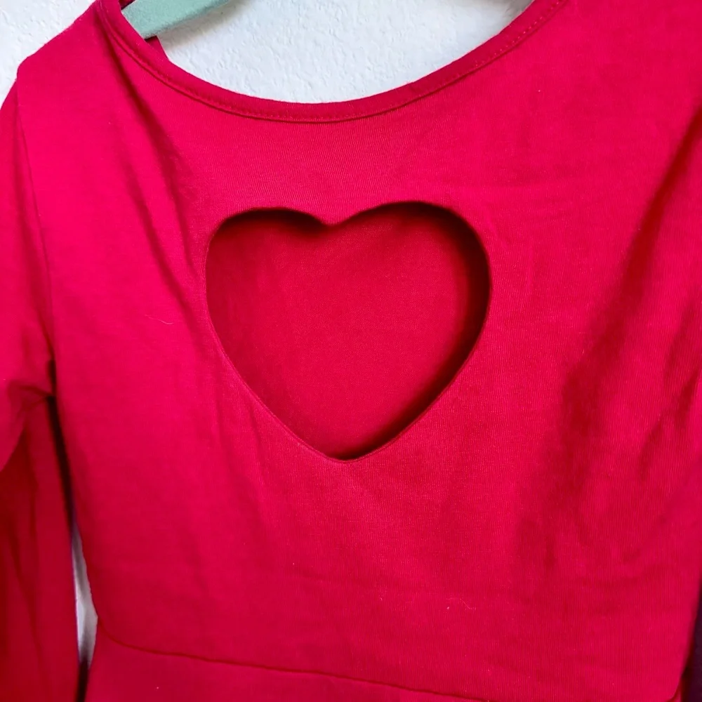 Girls' Long Sleeve Red Dress w/ Heart Cutout